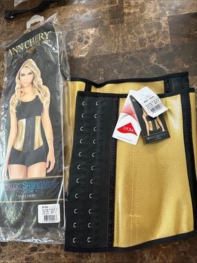 NWT Ann Chery Metallic Gold Waist Cincher 38sz Gold and Black Shapewear